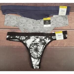 NEW Bundle of 3 Pairs Womens Thong Panties I.N.C. & Jenni Sz Med Blue Gray Black